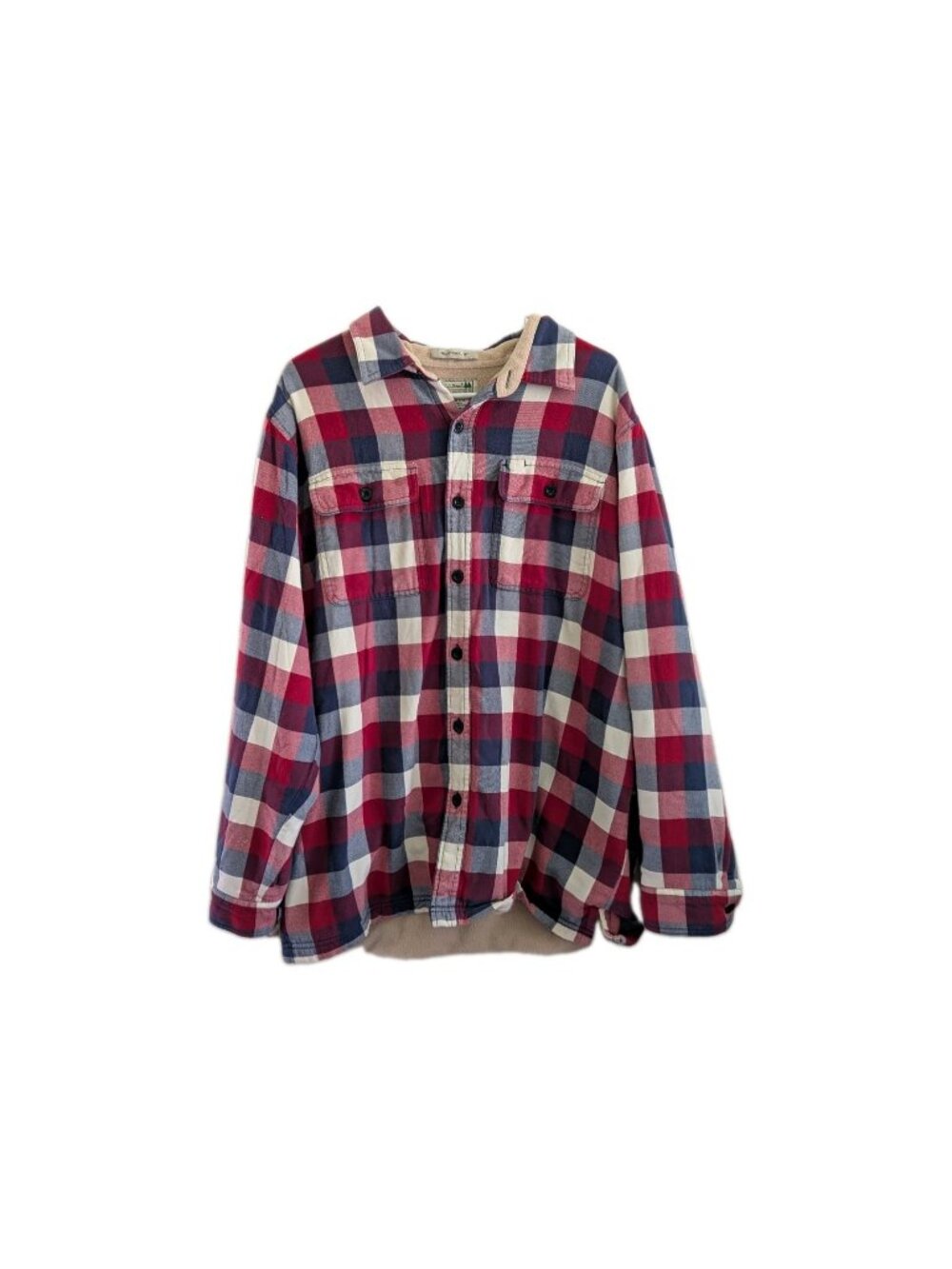 L.L. Bean Fleece Flannel Shirt Jacket Shacket Men's Large Lined Red Blue Plaid